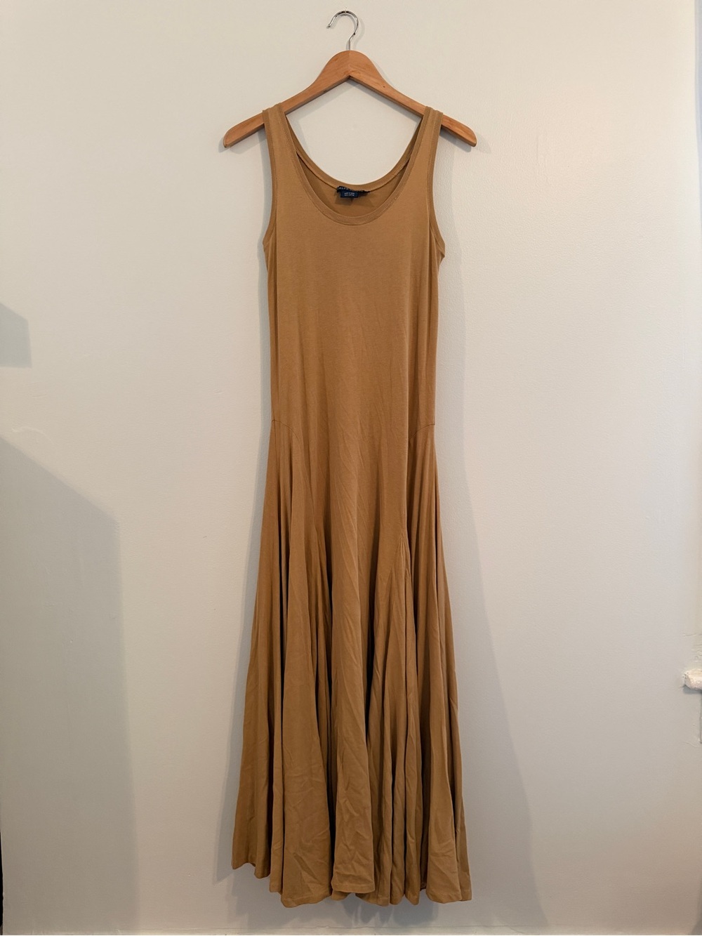 Ralph Lauren Vintage Cotton Sleeveless Maxi Dress in Camel Godet Skirt Medium